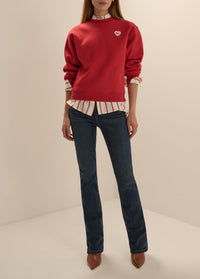 The Embroidered Favorite Daughter Heart Sweatshirt in Cherry/White