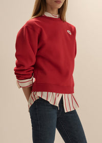 The Embroidered Favorite Daughter Heart Sweatshirt in Cherry/White