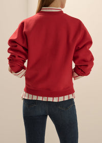 The Embroidered Favorite Daughter Heart Sweatshirt in Cherry/White