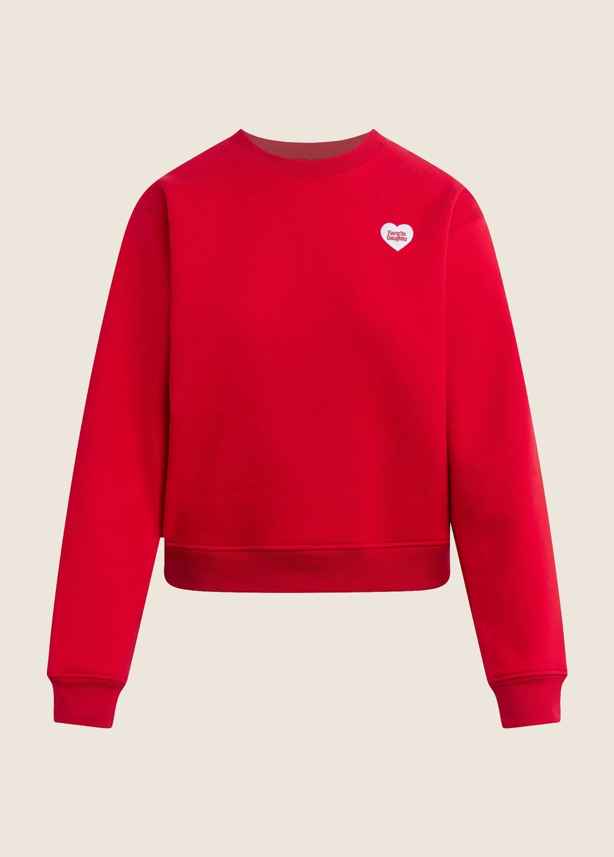 The Embroidered Favorite Daughter Heart Sweatshirt in Cherry/White