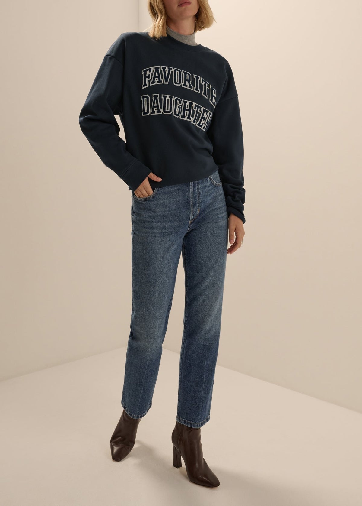 The Embroidery Collegiate Sweatshirt in Navy/White