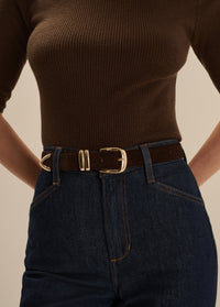 The Suede Jordan Belt in Chocolate Gold