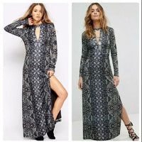 Cabaret Long Sleeve Maxi Dress Dark Combo