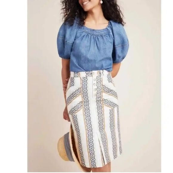 Quincy Eyelet Linen Blend Skirt Size 0