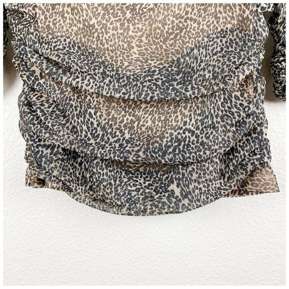 Shirred Animal Print Mesh Top Size Small