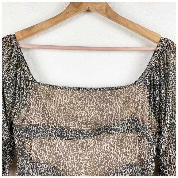 Shirred Animal Print Mesh Top Size Small