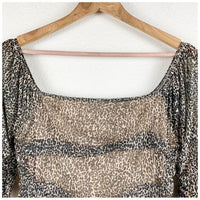 Shirred Animal Print Mesh Top Size Small