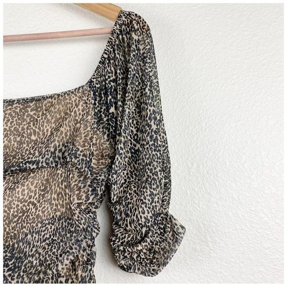 Shirred Animal Print Mesh Top Size Small