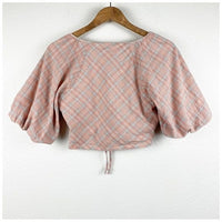 Orange Plaid Puff Sleeve Crop Top Size XS