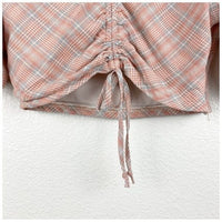 Orange Plaid Puff Sleeve Crop Top Size XS