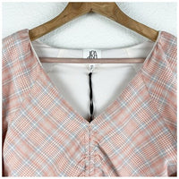 Orange Plaid Puff Sleeve Crop Top Size XS