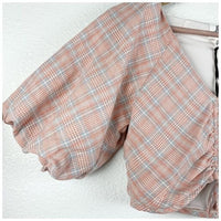 Orange Plaid Puff Sleeve Crop Top Size XS