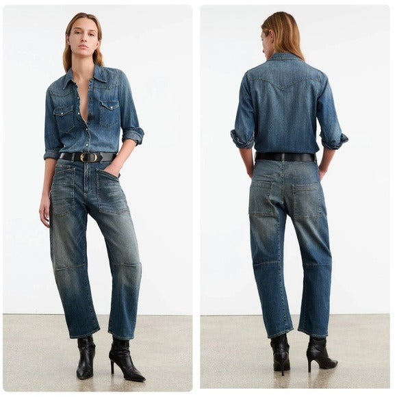 Shon Jean Mid-Rise Stretch Barrel Denim in Classic Wash