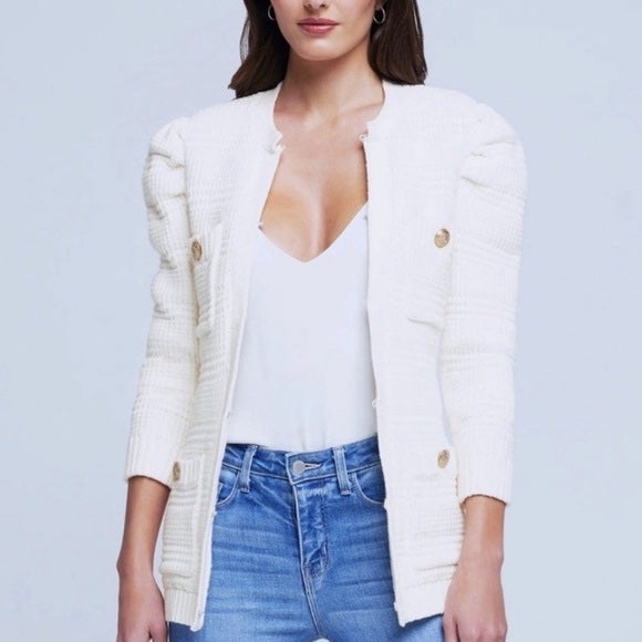 Marina Textured Cardigan in White - Large