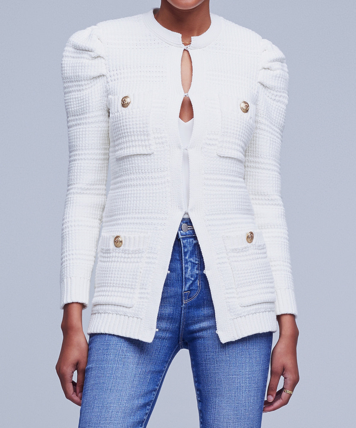 Marina Textured Cardigan in White - Large