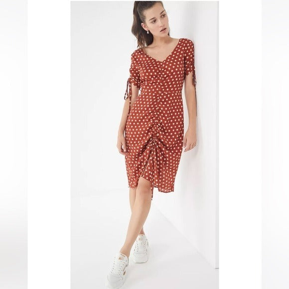Polka Dot Ruched Midi Dress - XS