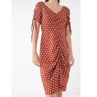 Polka Dot Ruched Midi Dress - XS