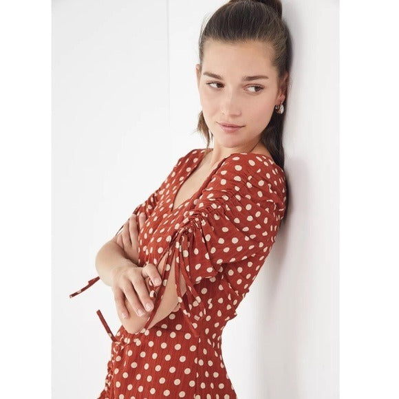 Polka Dot Ruched Midi Dress - XS
