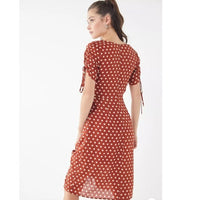 Polka Dot Ruched Midi Dress - XS