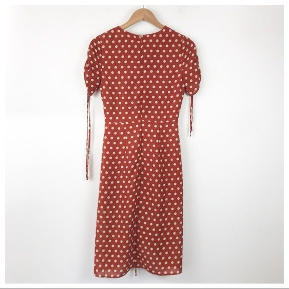 Polka Dot Ruched Midi Dress - XS