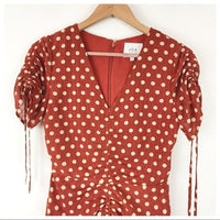 Polka Dot Ruched Midi Dress - XS