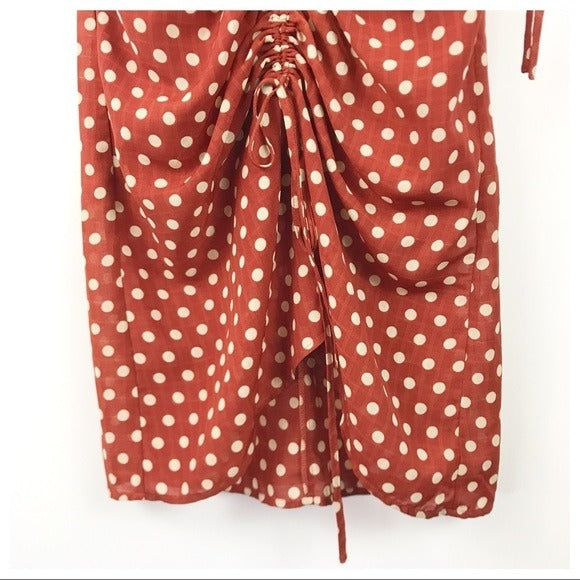 Polka Dot Ruched Midi Dress - XS
