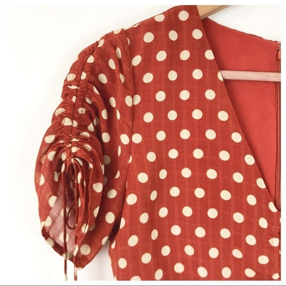 Polka Dot Ruched Midi Dress - XS