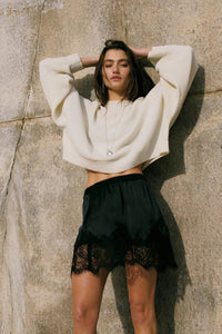 Meet Me In The Middle Mini Slip Skirt in Black