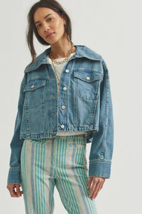 Side To Side Cropped Denim Jacket in River Wash