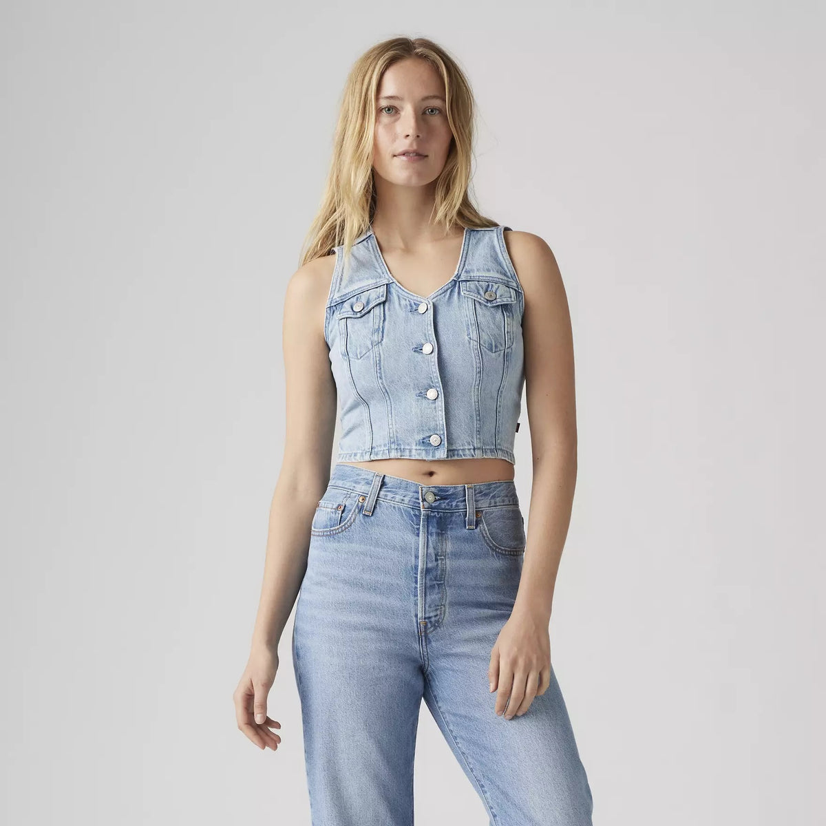 Bella Denim Corset Top in I WIll - Medium Wash