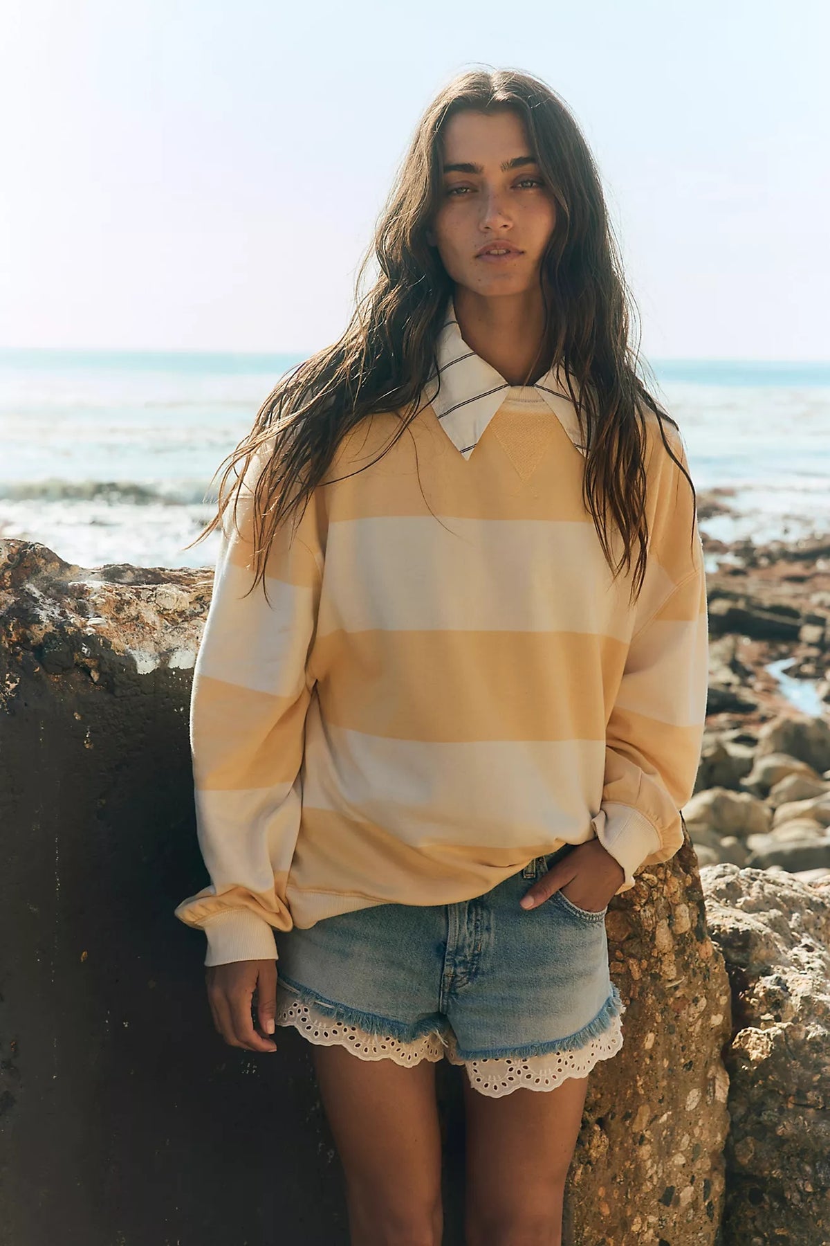 Classic Stripe Crew Wide in Apricot Combo