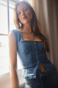 Marilyn Denim Corset in Skylight