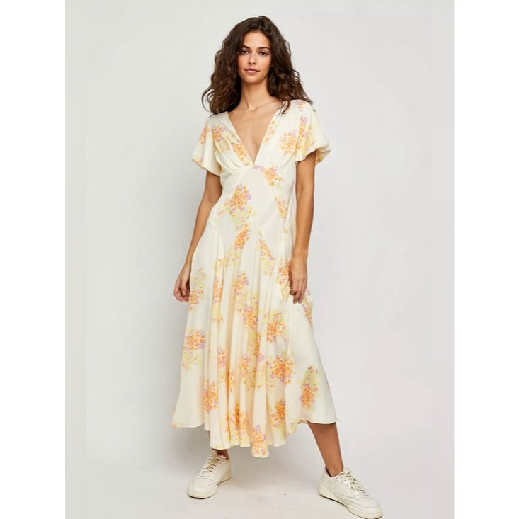Laura Printed Midi Dress in Tea Combo - Small