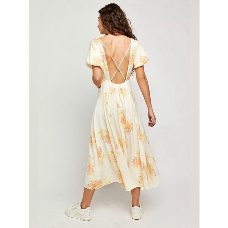 Laura Printed Midi Dress in Tea Combo - Small