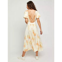 Laura Printed Midi Dress in Tea Combo - Small