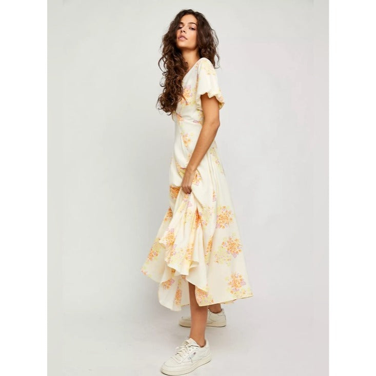 Laura Printed Midi Dress in Tea Combo - Small