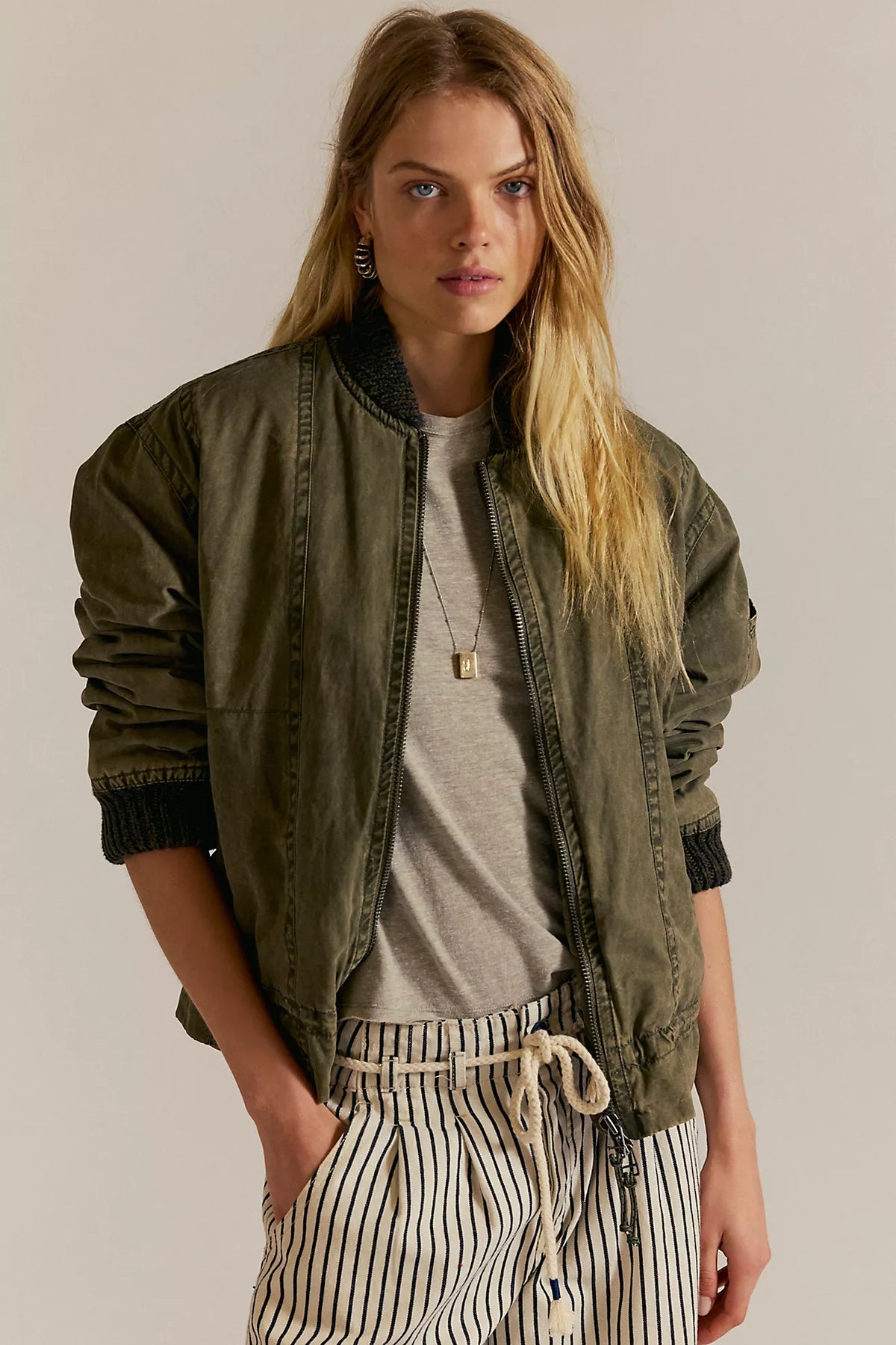 We The Free Jax Washed Bomber in Olive