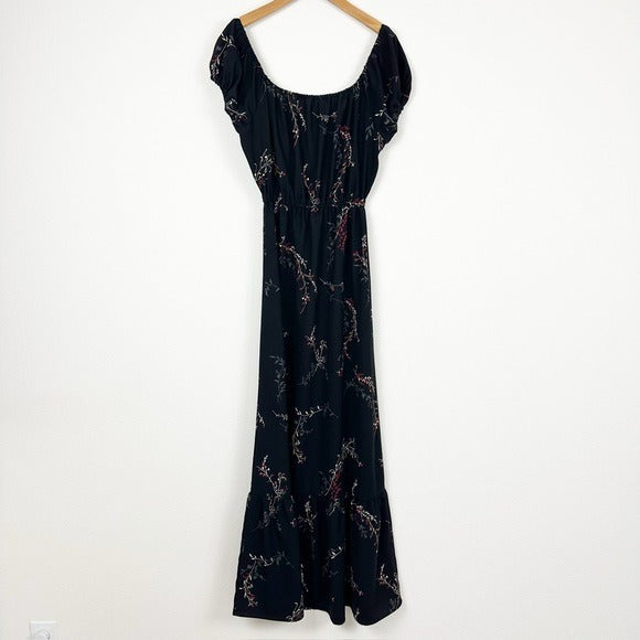 Lucille Black Floral Midi Dress Size XS/S