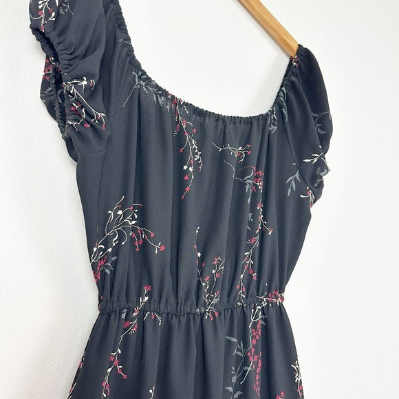 Lucille Black Floral Midi Dress Size XS/S