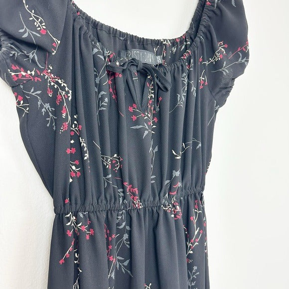 Lucille Black Floral Midi Dress Size XS/S
