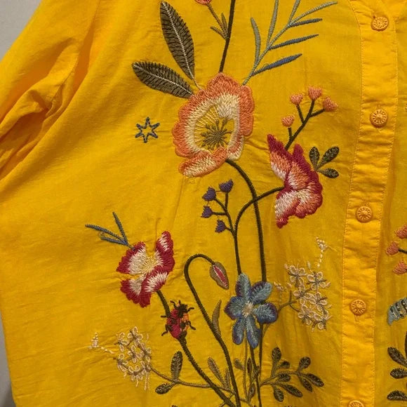 Yellow Embroidered Blouse - Large