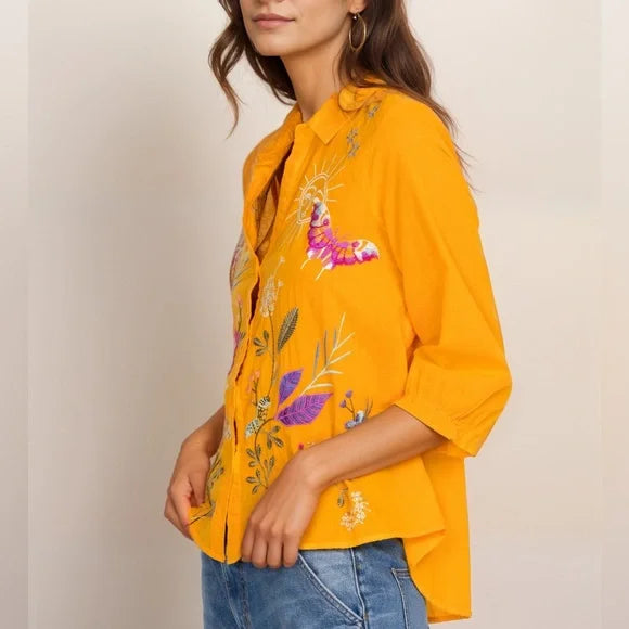 Yellow Embroidered Blouse - Large