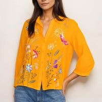 Yellow Embroidered Blouse - Large