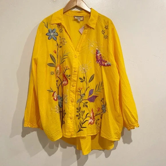 Yellow Embroidered Blouse - Large