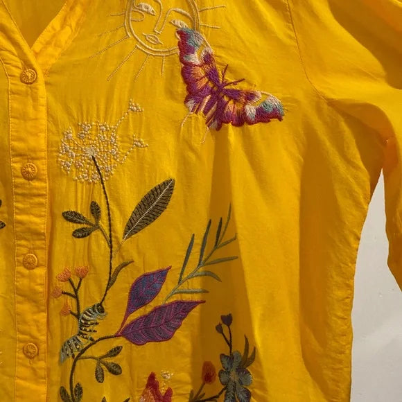 Yellow Embroidered Blouse - Large