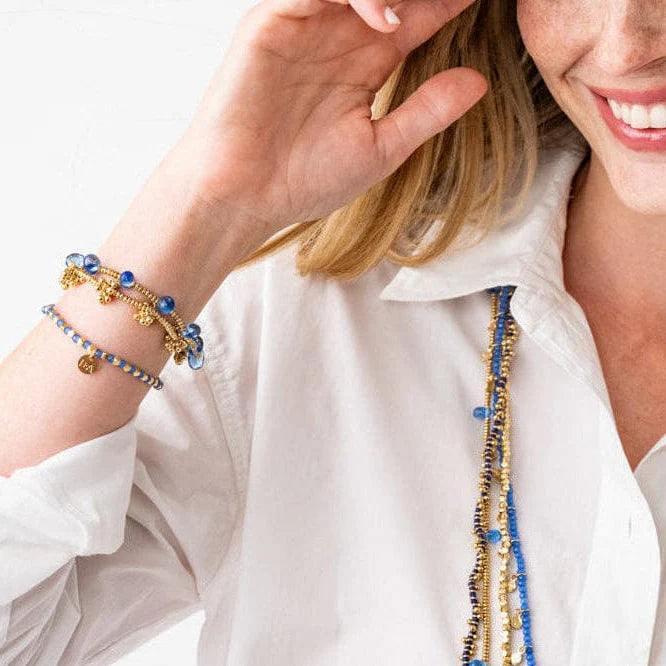 Louise Stretch Bracelet Blue + Gold