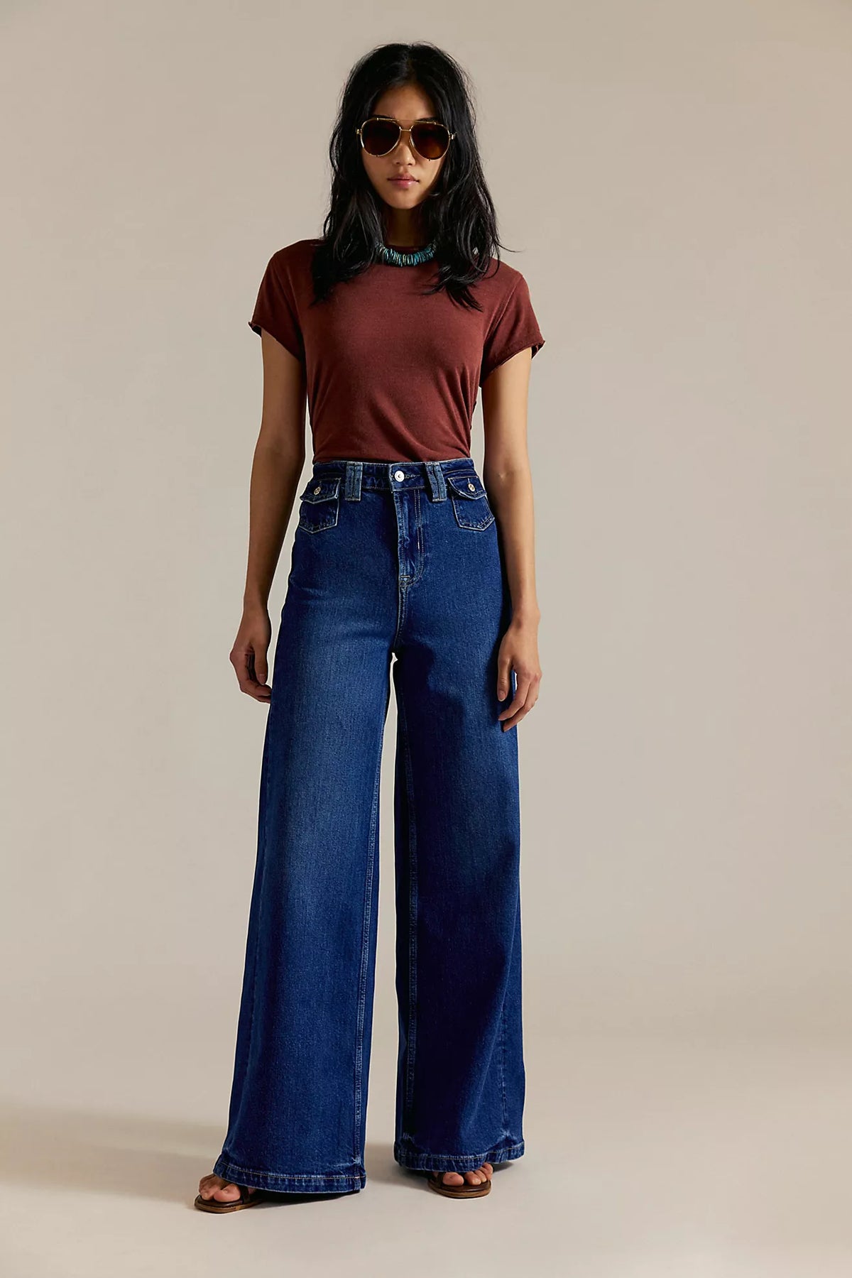We The Free Kellee High-Rise Palazzo Jeans in Blue Night