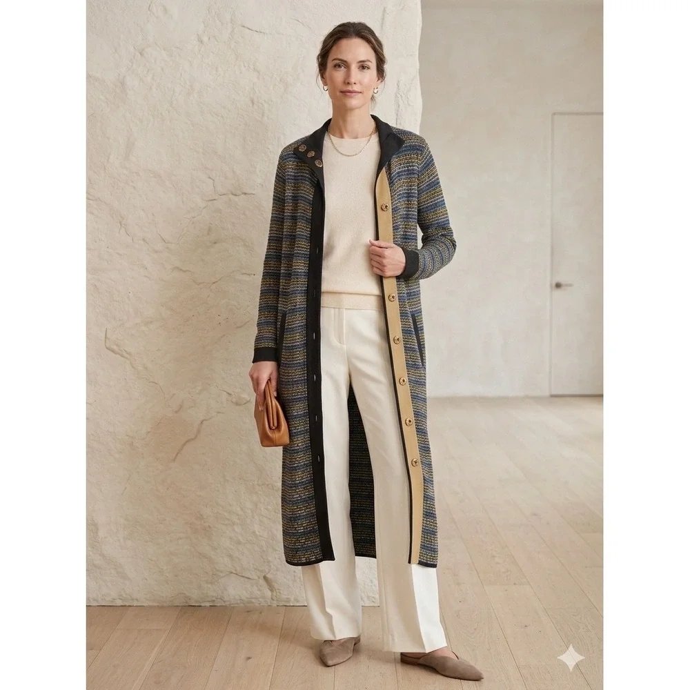 Multicolor Angora Blend Longline Duster Cardigan - Small