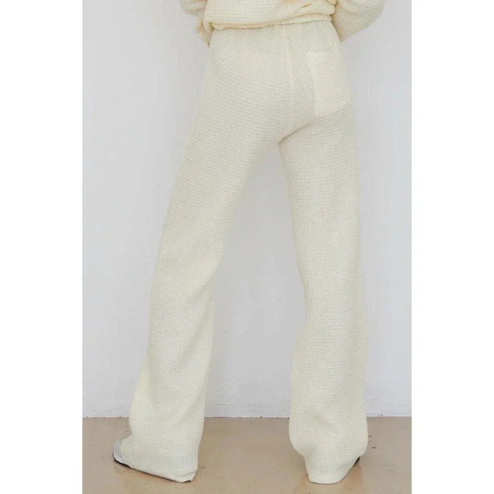 Waffle Roll Knit Pants in Creme - Large