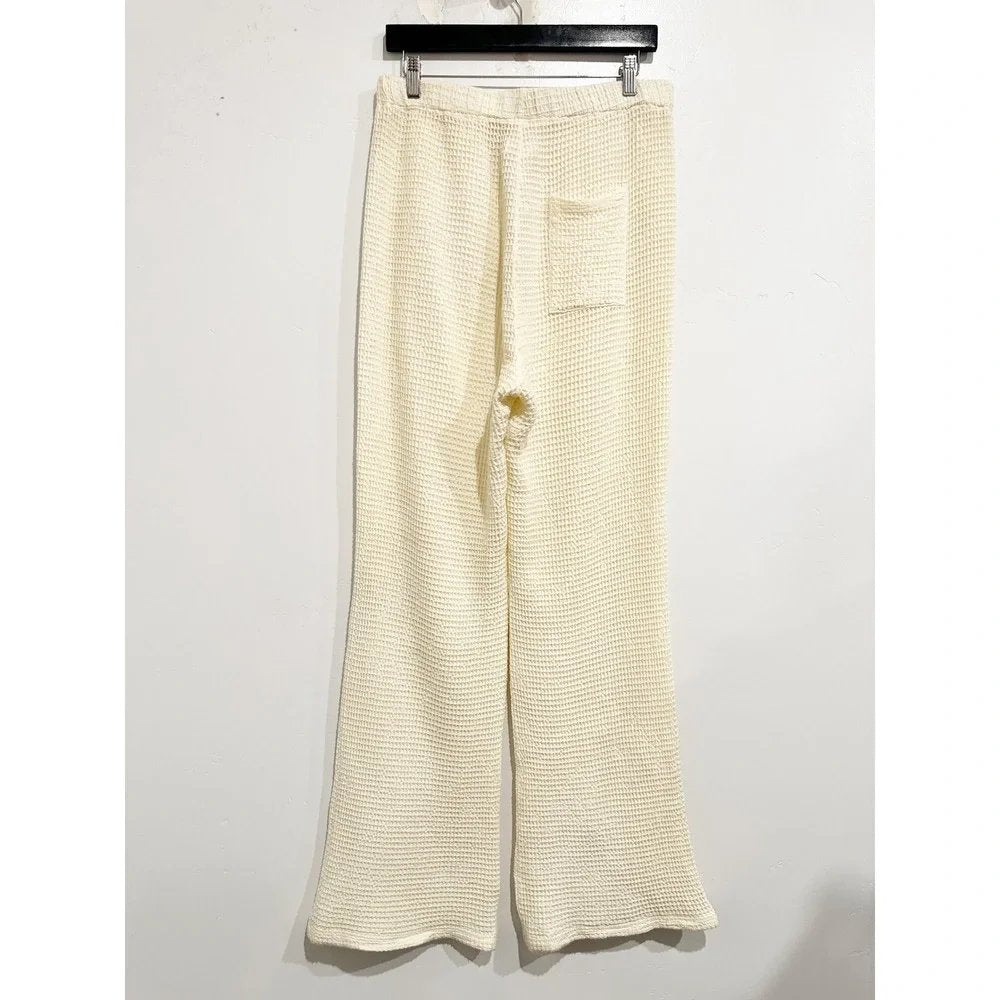 Waffle Roll Knit Pants in Creme - Large